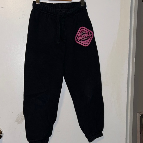 Kids Muskoka Bear Wear Black Joggers with Pink Paw Prints - Picture 2 of 3